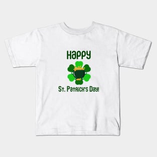 Happy St Patrick's Day, Irish Fun, Lucky Clover with Pot of Clover Kids T-Shirt